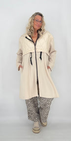 Leichte lange Steppjacke, creme