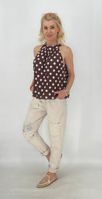 Modische Hose mit Strass-Details, weiß, beige, schwarz