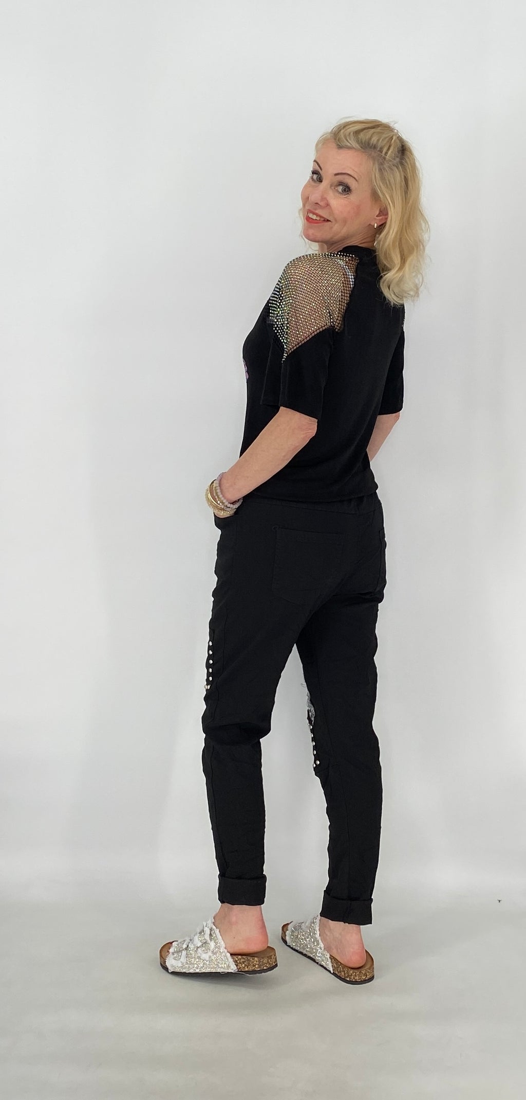 Stylisches Shirt mit Glitzer-Print, weiß, schwarz