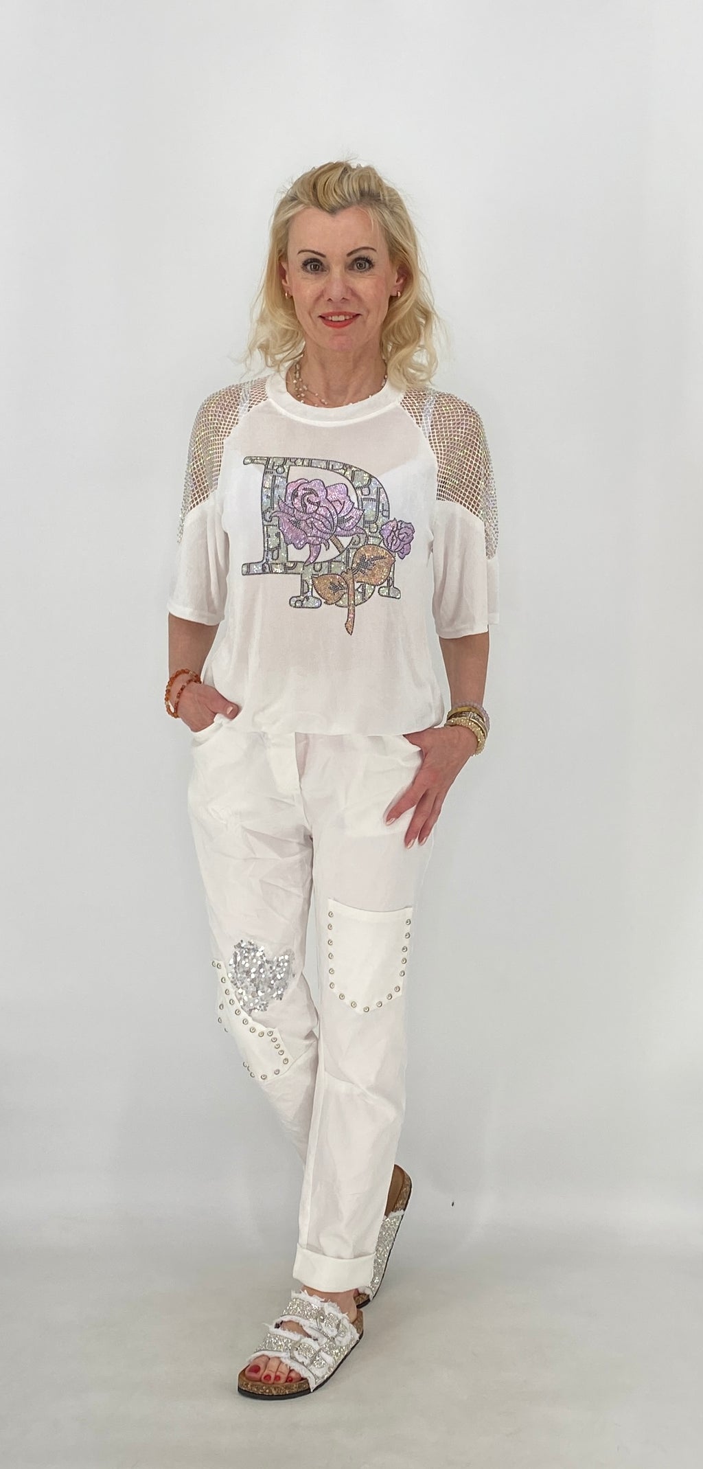 Stylisches Shirt mit Glitzer-Print, weiß, schwarz
