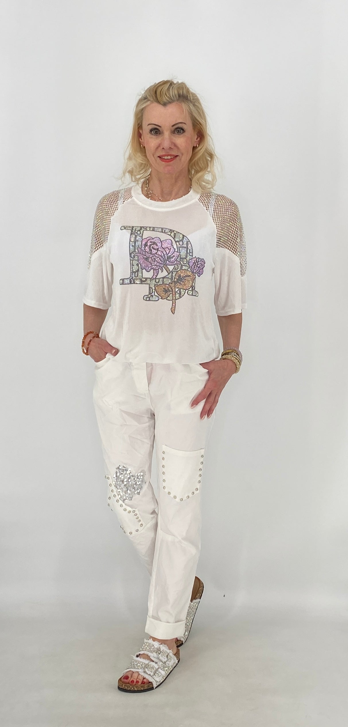 Stylisches Shirt mit Glitzer-Print, weiß, schwarz