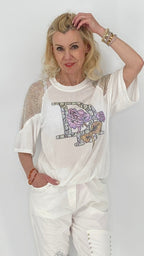 Stylisches Shirt mit Glitzer-Print, weiß, schwarz