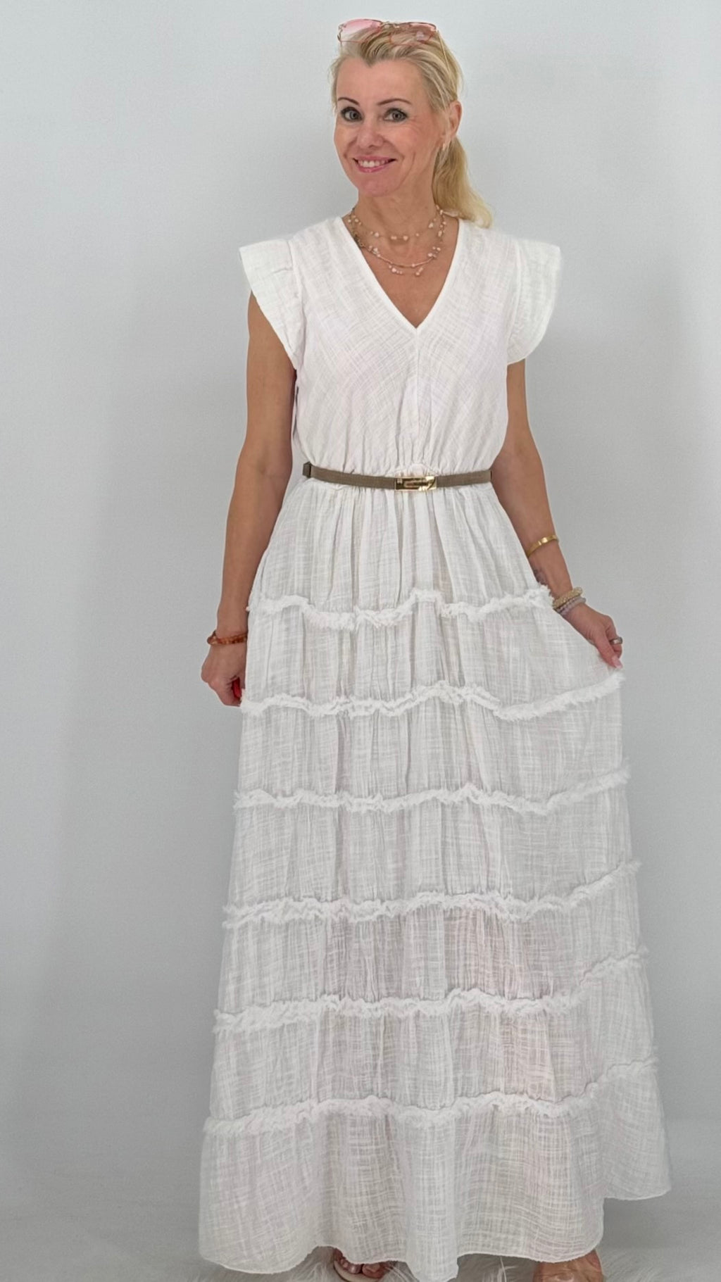 ESViViD Maxi, Sommer Kleid, taupe, weiße