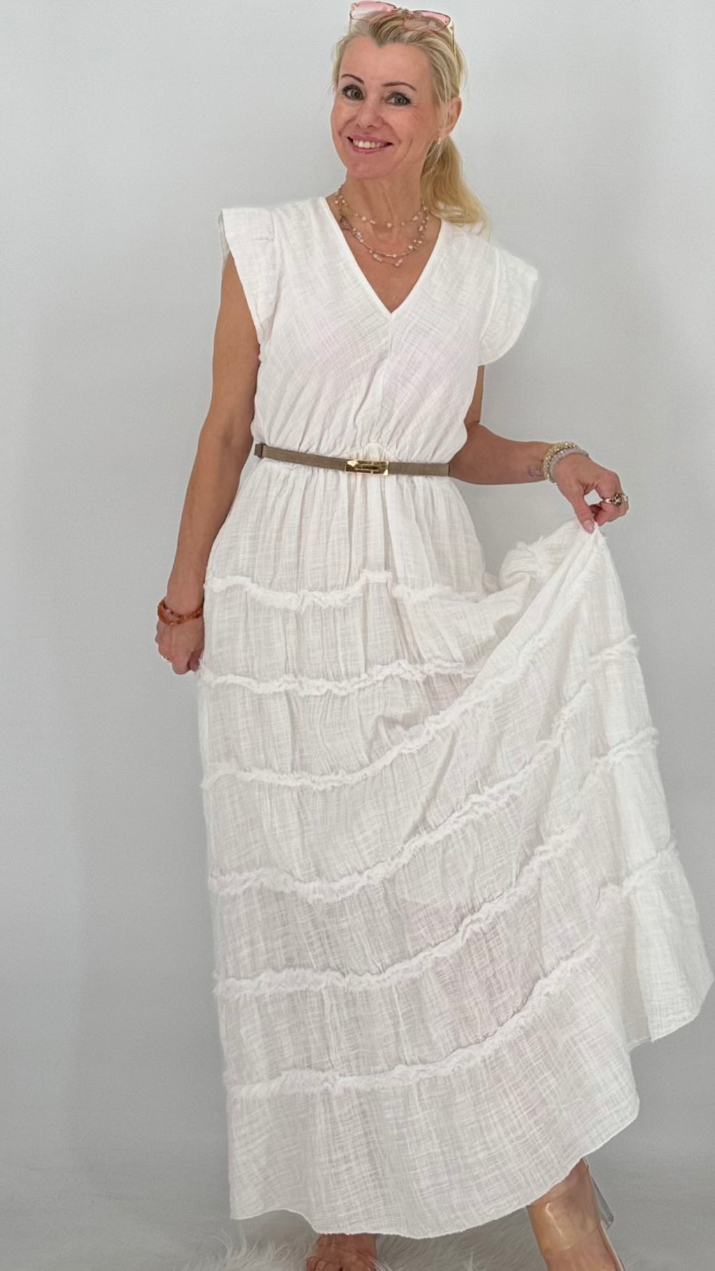 ESViViD Maxi, Sommer Kleid, taupe, weiße