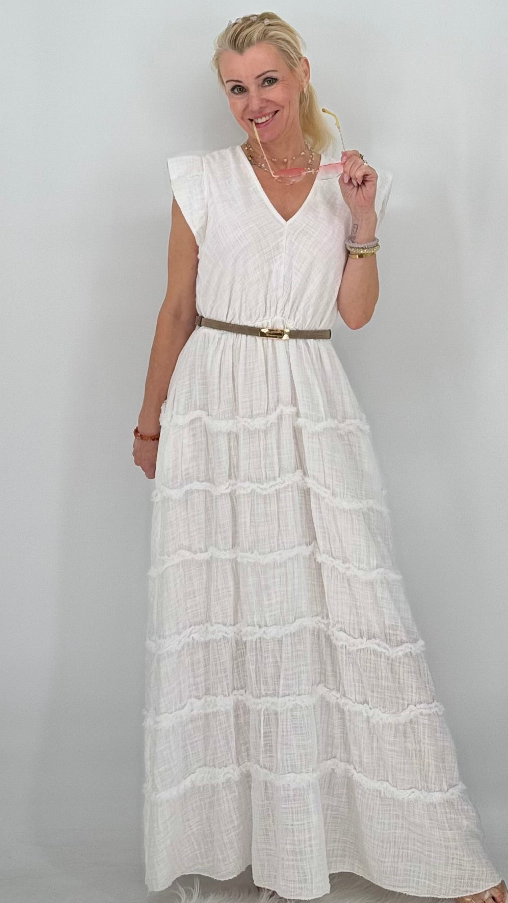 ESViViD Maxi, Sommer Kleid, taupe, weiße