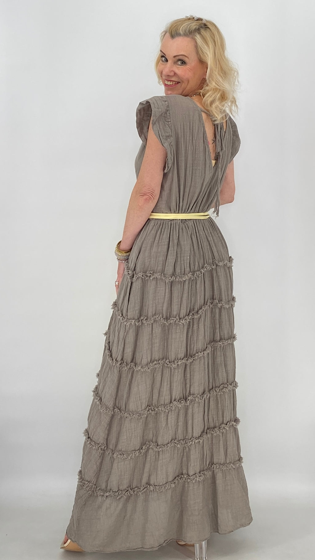 ESViViD Maxi, Sommer Kleid, taupe, weiße
