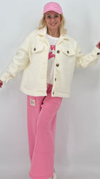 Kurze Jacke in Woll-Optik, pink, ecru