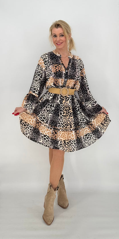 Kleid 100% Viskose schwarz/beige