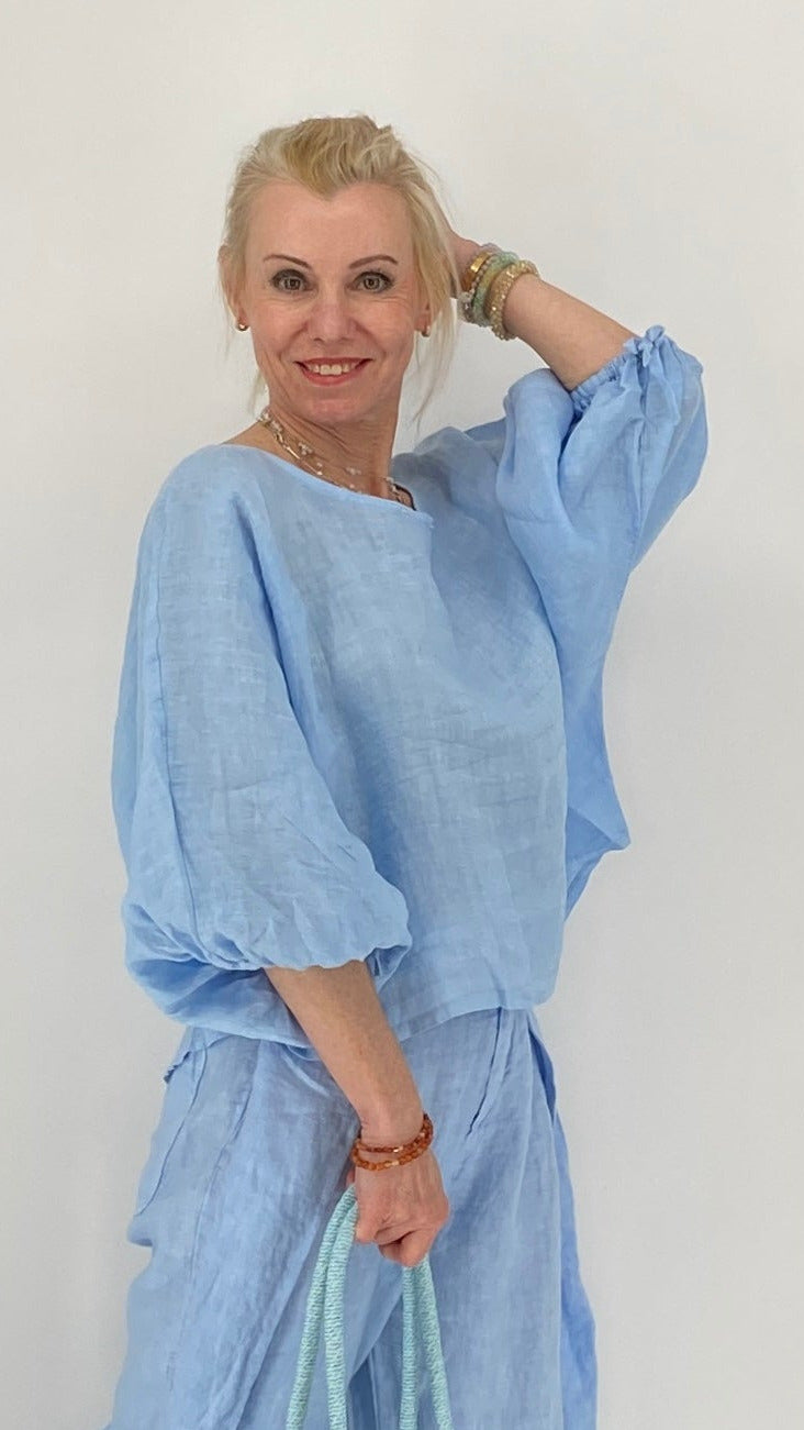Cozy Leinen Oberteil in Himmelblau