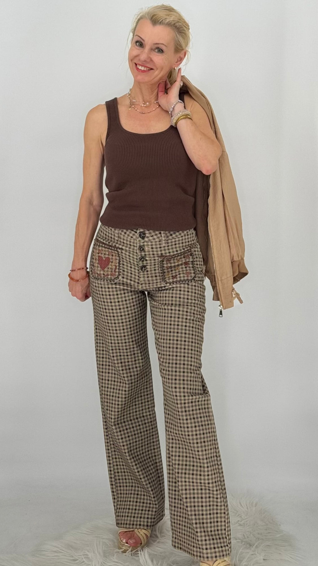 Karierte High-Waist-Hose im Vichy-Karo-Design
