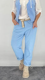 Cozy Hose mit Gürtel, Grün, Blau - By Elena FashionBy Elena Fashion