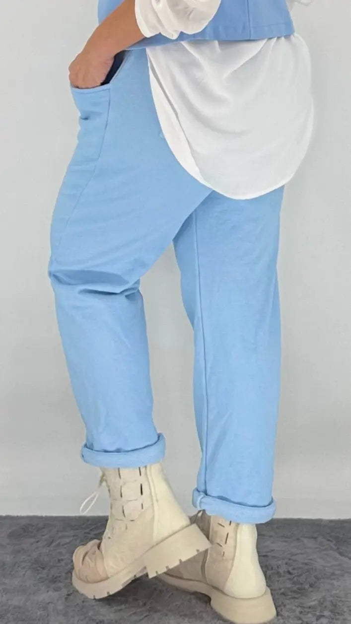 Cozy Hose mit Gürtel, Grün, Blau - By Elena FashionBy Elena Fashion