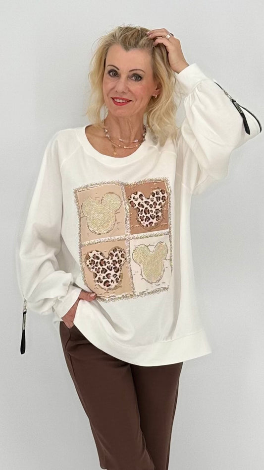 Sweatshirt, Weiss/Beige mit Mickey