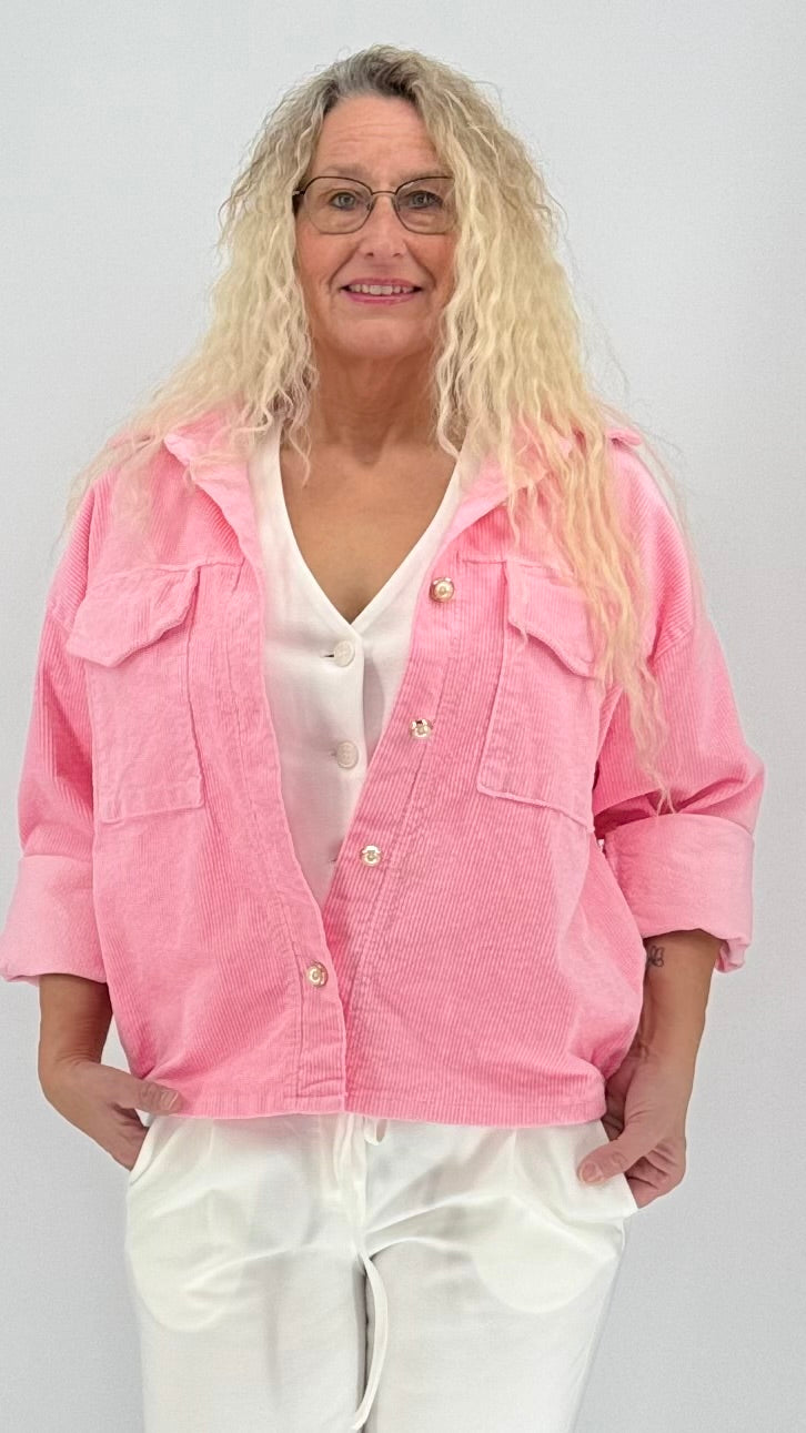 Jacke in Cord-Look, in beige und rosa