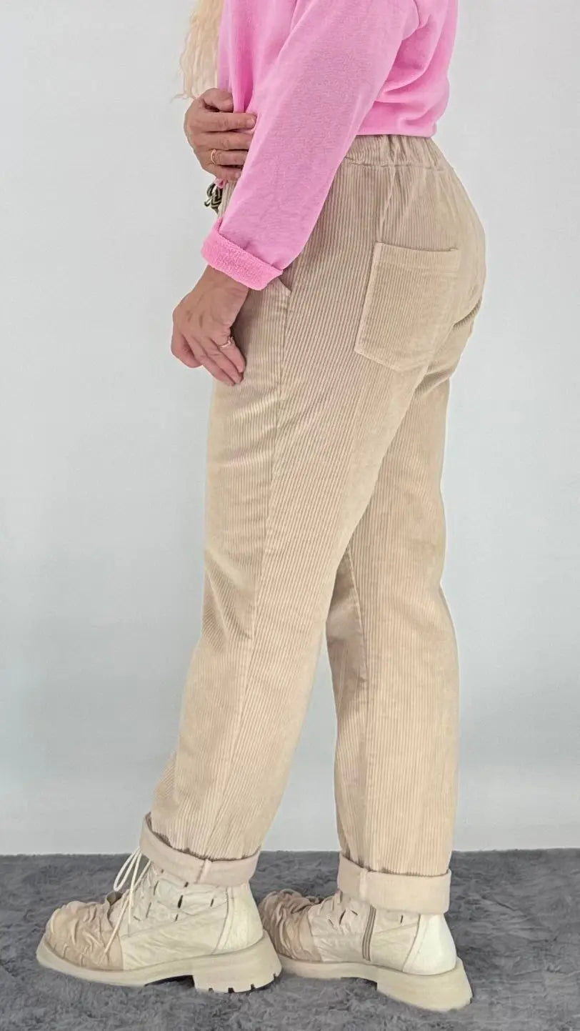 Hose im Cord - Look, Beige - By Elena FashionBy Elena Fashion