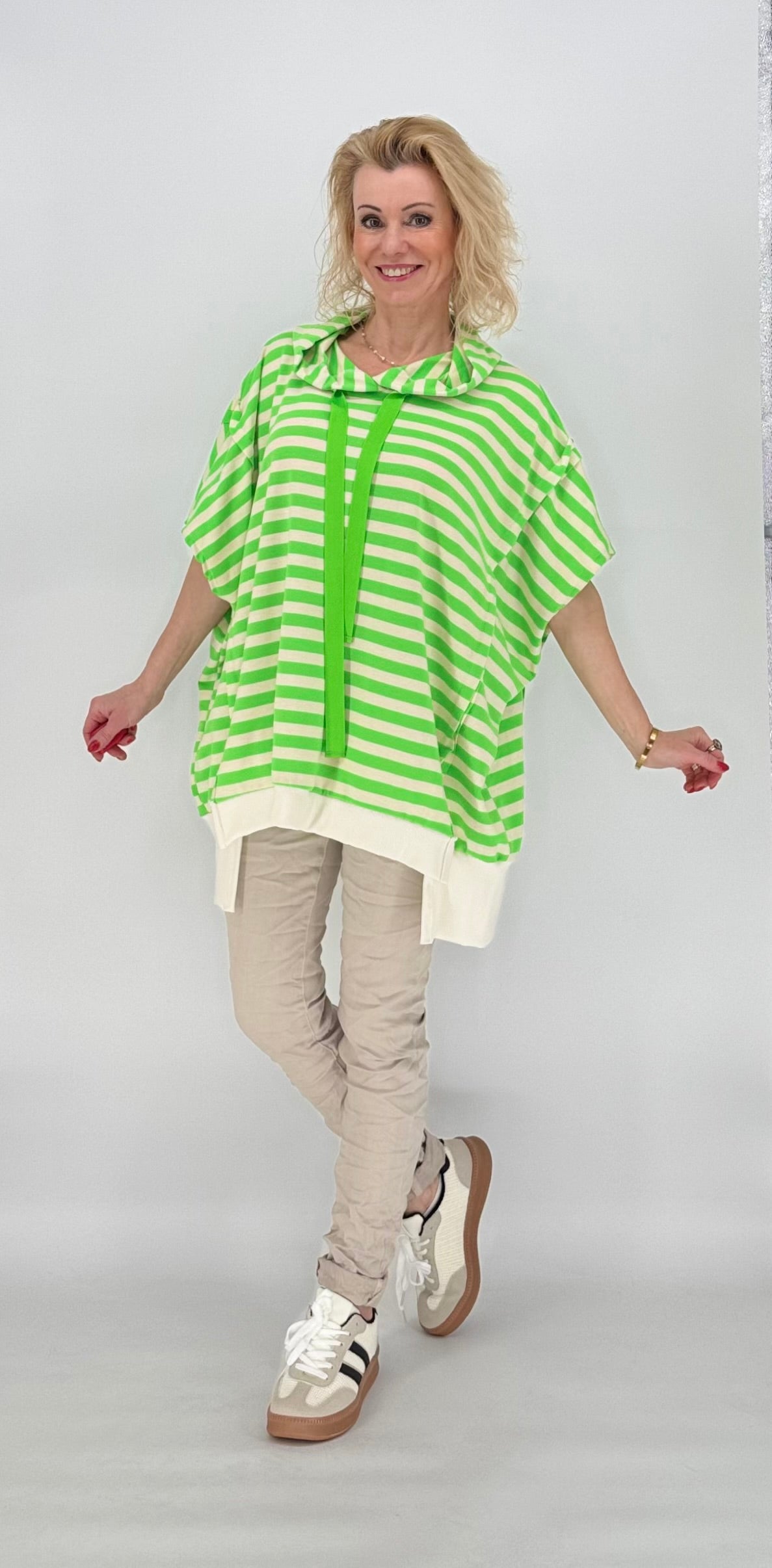 ESViViD Hoodie gestreift Neongrün / Creme