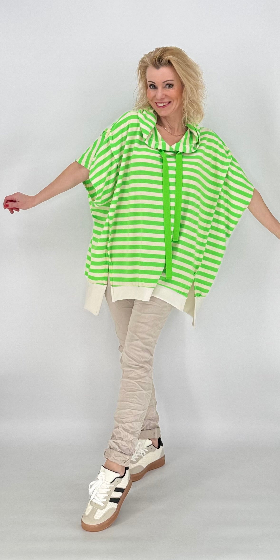 ESViViD Hoodie gestreift Neongrün / Creme