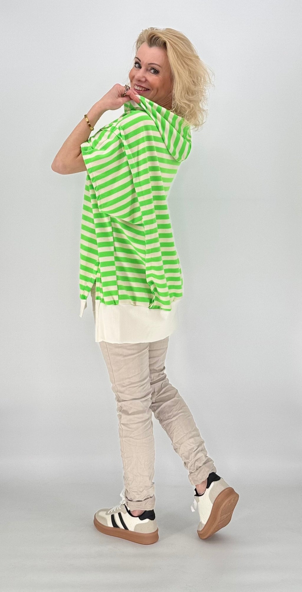 ESViViD Hoodie gestreift Neongrün / Creme