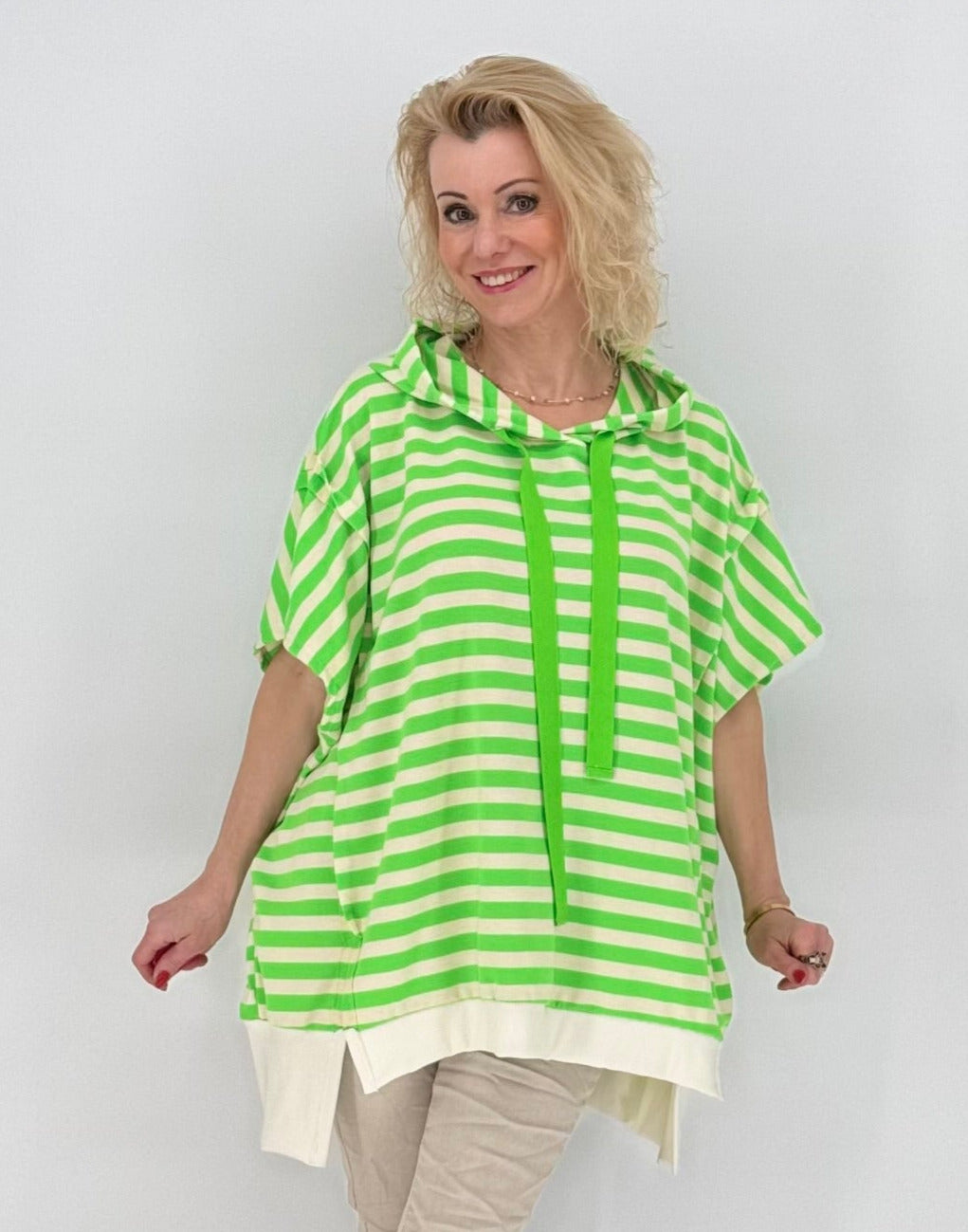 ESViViD Hoodie gestreift Neongrün / Creme