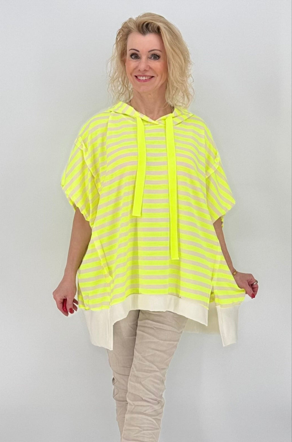 ESViViD Hoodie gestreift Neongelb / Creme