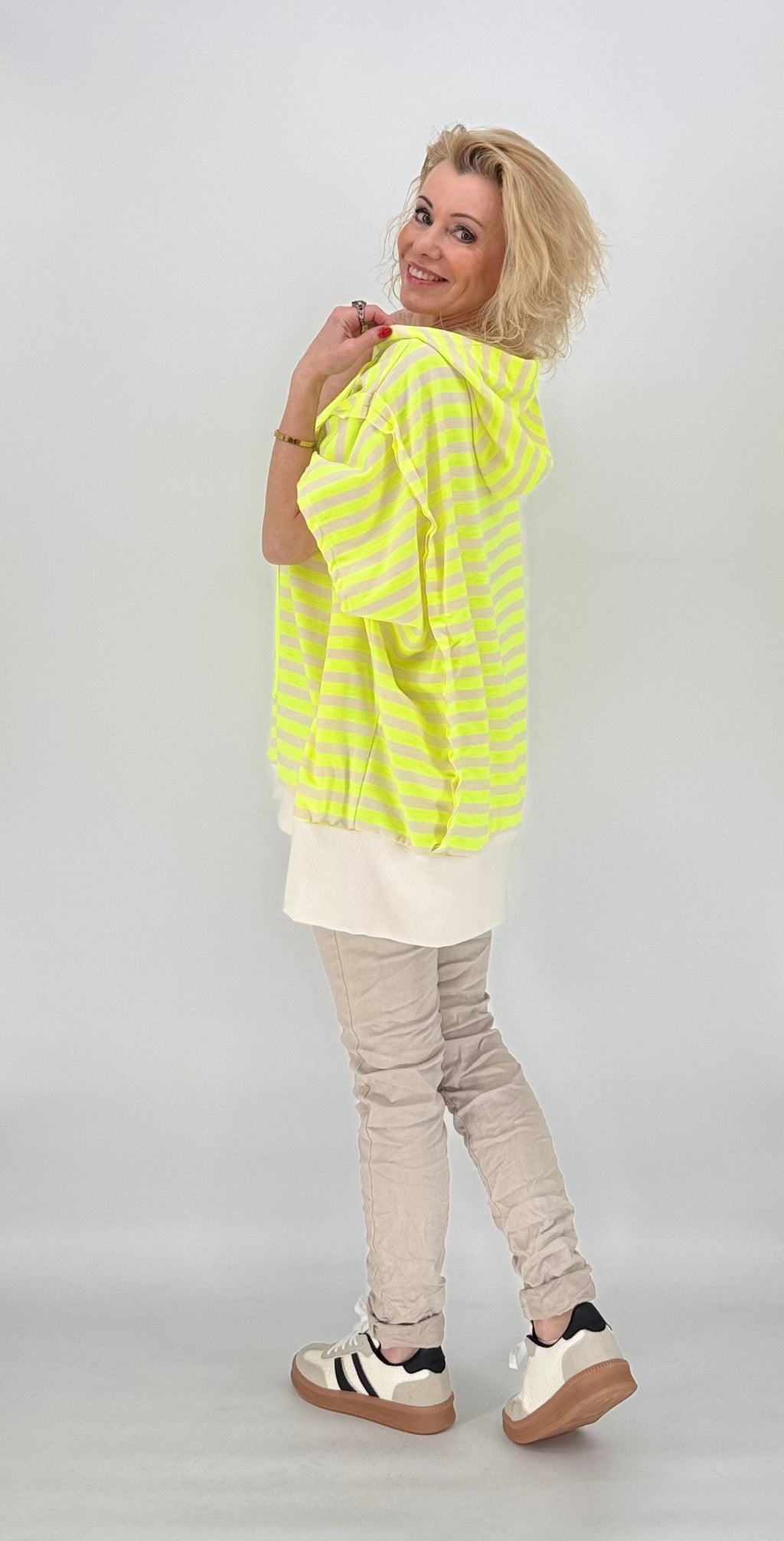 ESViViD Hoodie gestreift Neongelb / Creme