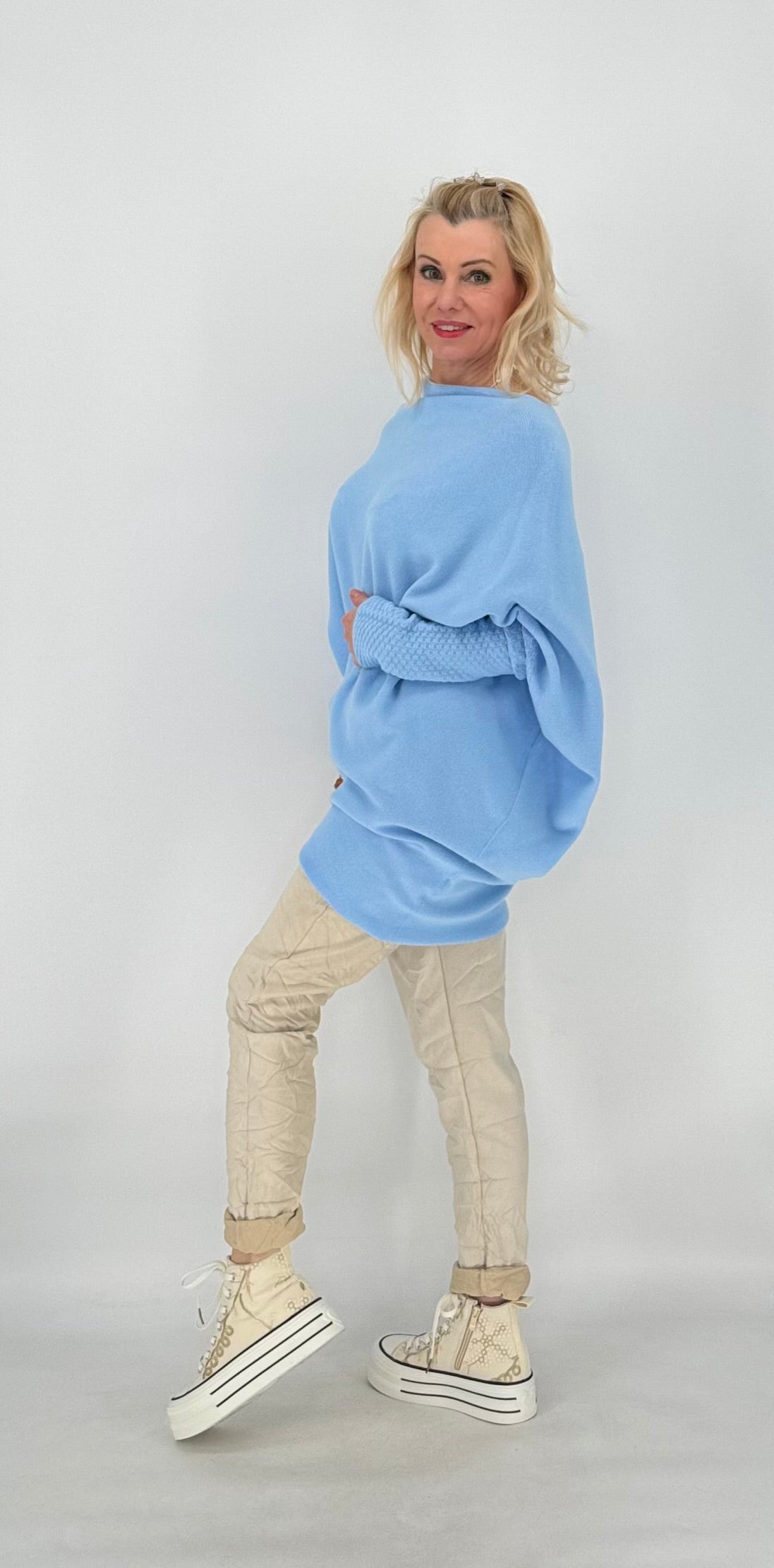 Pullover mit Asymmetrischer Saum, mint, blau