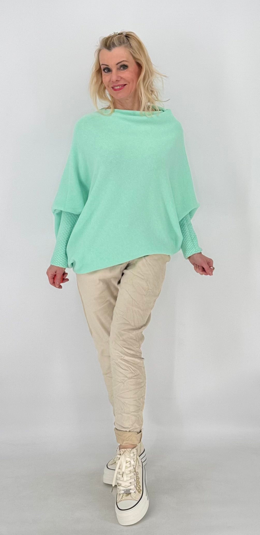 Pullover mit Asymmetrischer Saum, mint, blau
