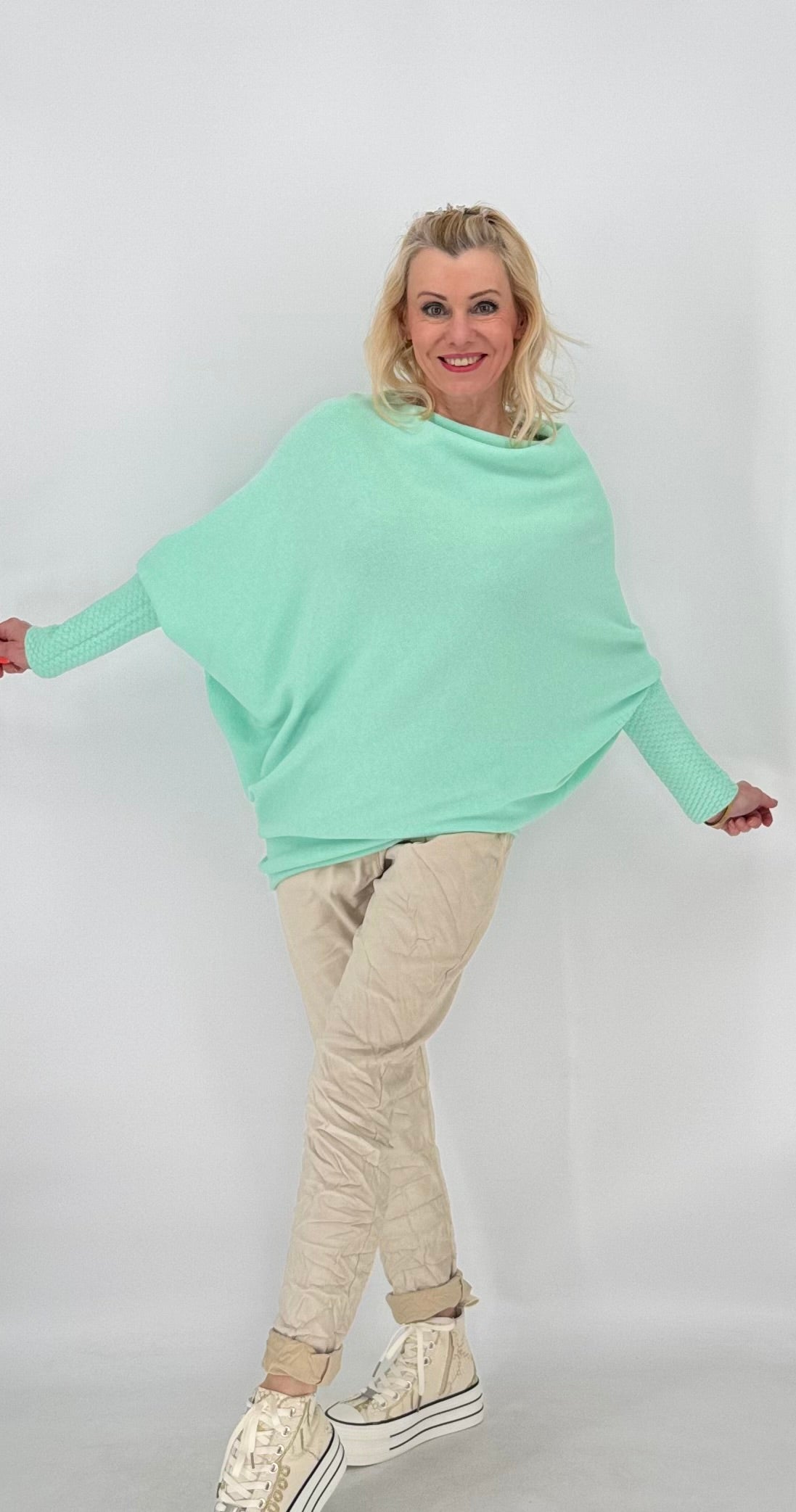 Pullover mit Asymmetrischer Saum, mint, blau