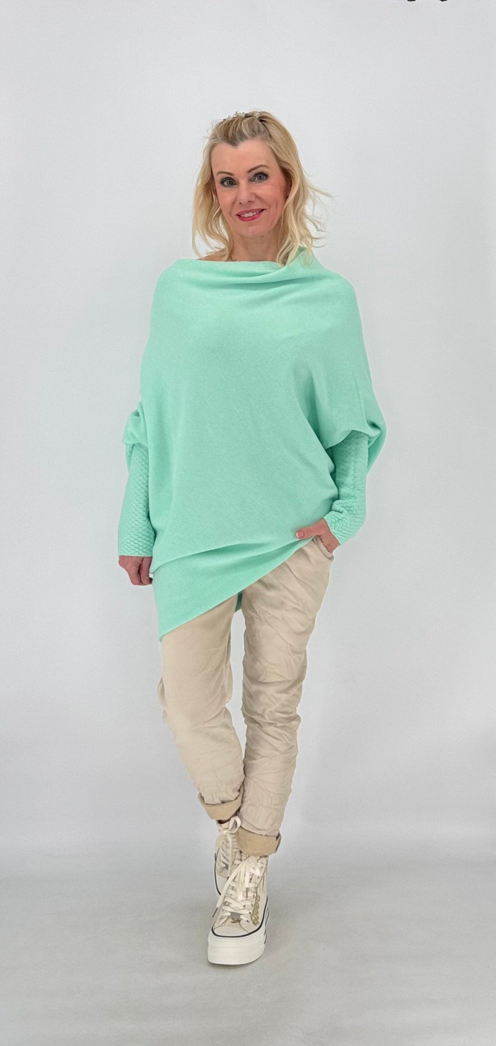 Pullover mit Asymmetrischer Saum, mint, blau