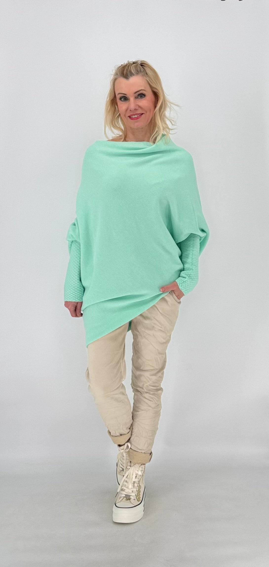 Pullover mit Asymmetrischer Saum, mint, blau