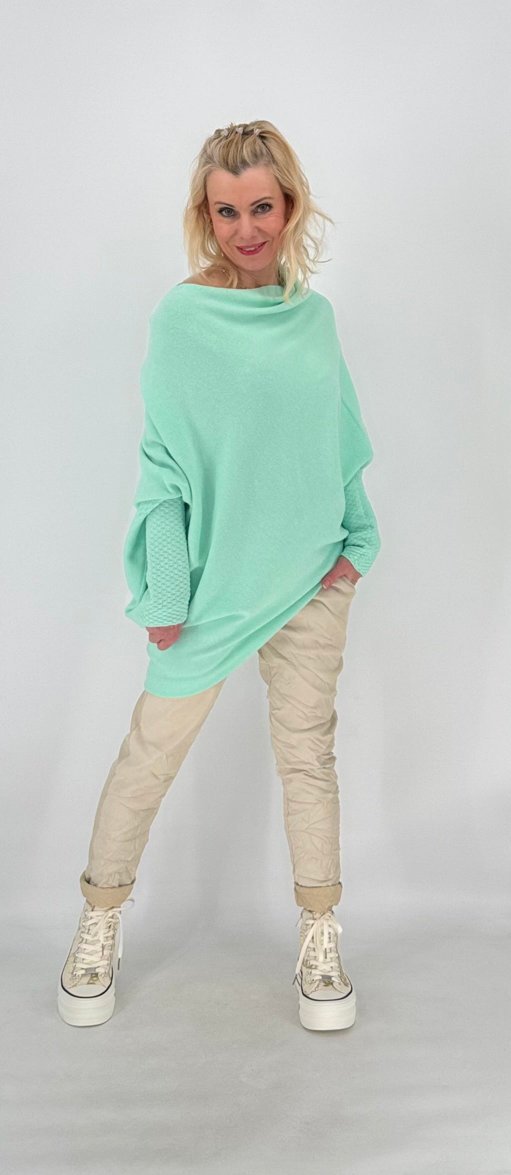 Pullover mit Asymmetrischer Saum, mint, blau