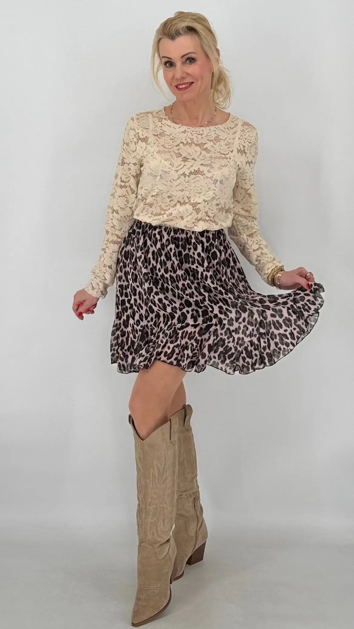 Shirt im Spitzenlook, rosa, beige, schwarz - By Elena FashionBy Elena Fashion