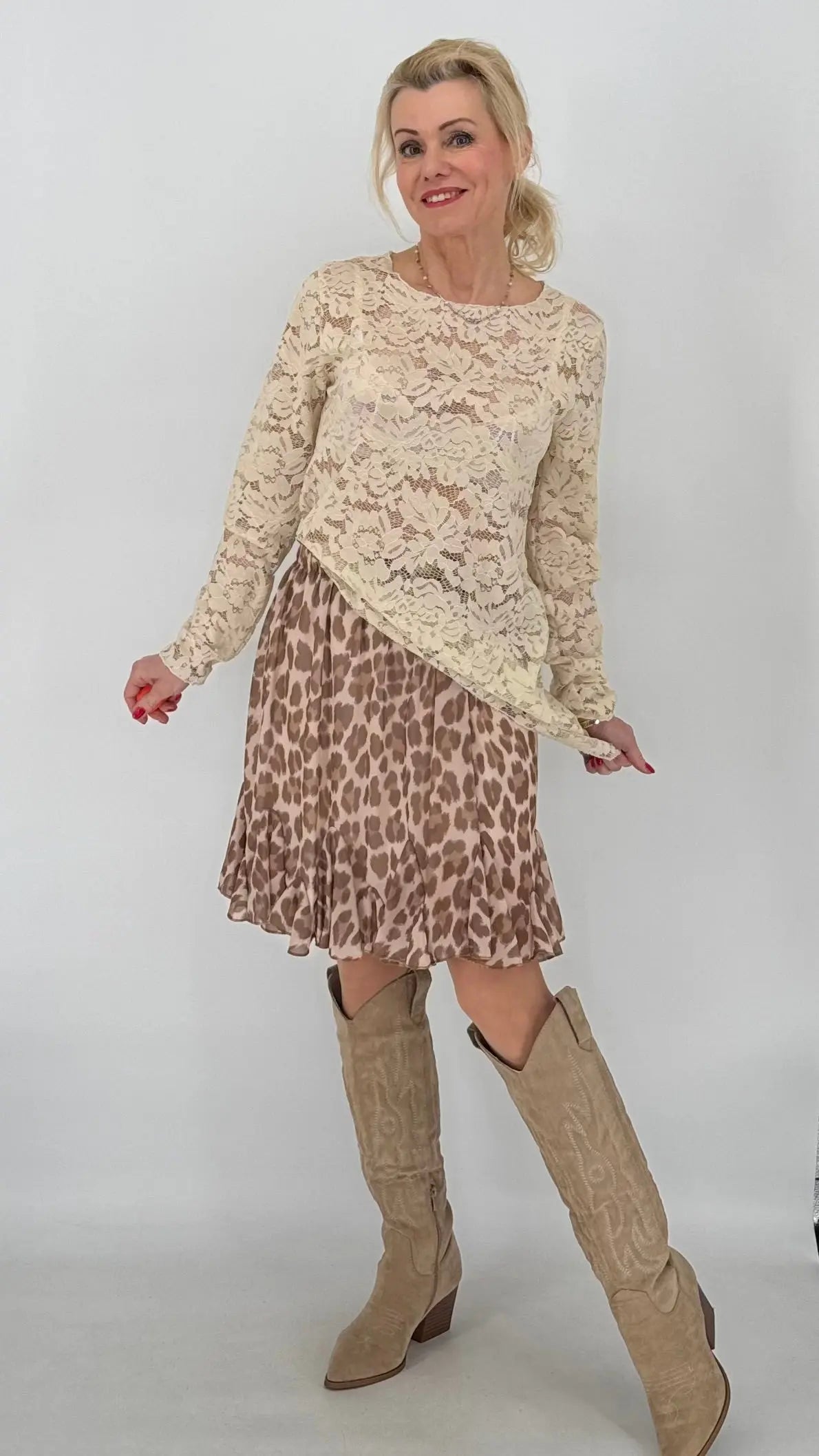 Shirt im Spitzenlook, rosa, beige, schwarz - By Elena FashionBy Elena Fashion