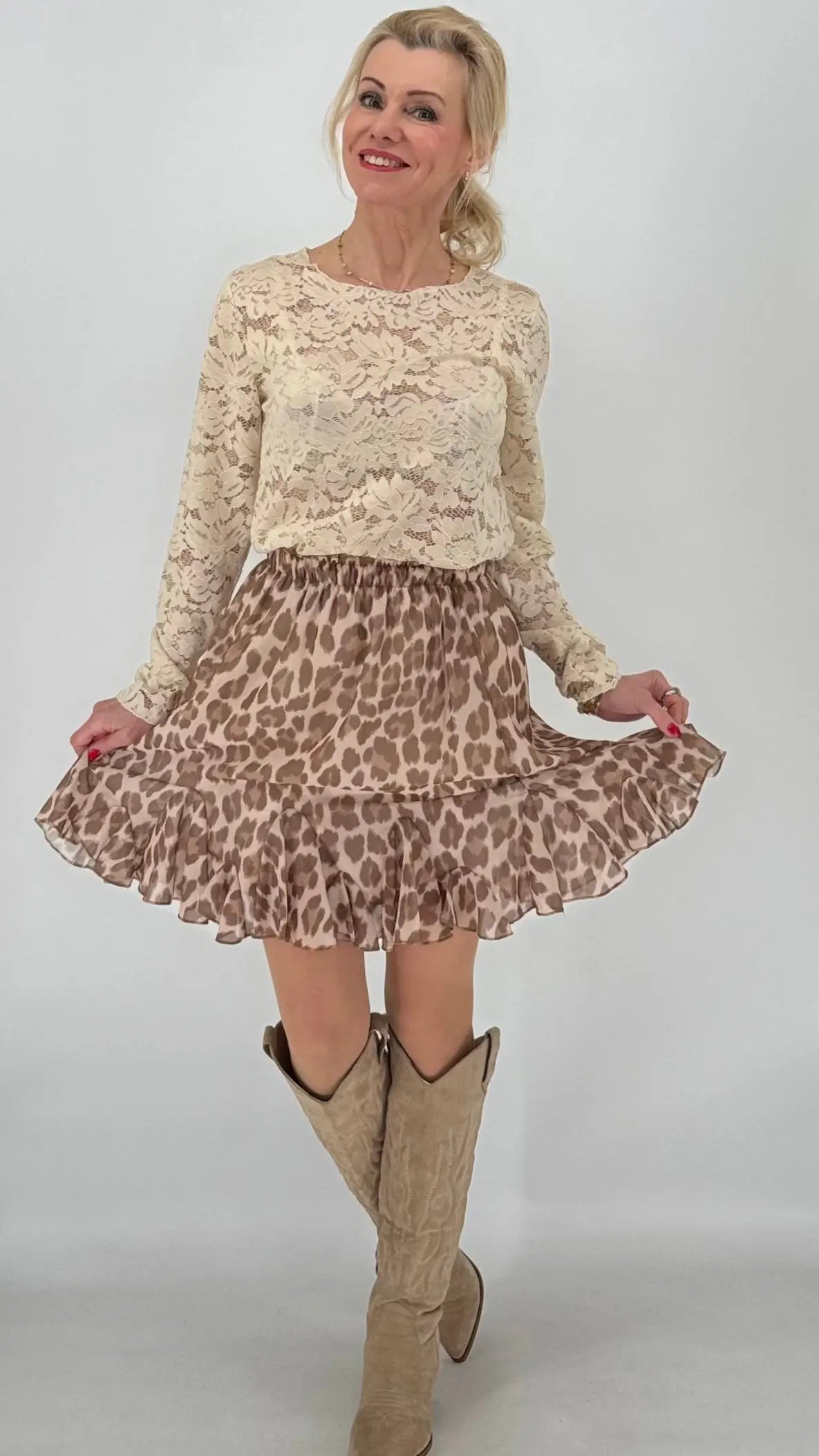 Shirt im Spitzenlook, rosa, beige, schwarz - By Elena FashionBy Elena Fashion