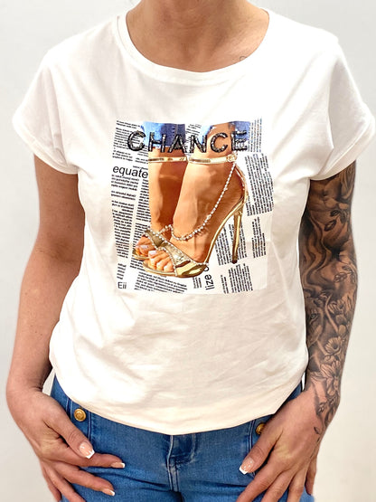 T-Shirt "Chance" mit Print und Strass
