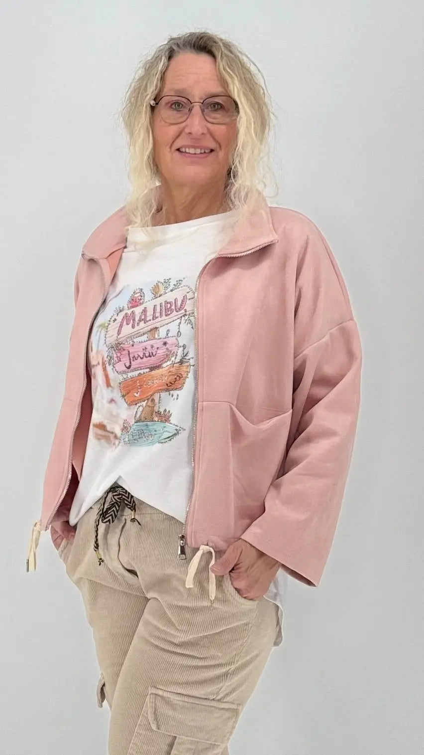 Jacke in Veloursleder - Optik, in Blau, Rosa, Beige - By Elena FashionBy Elena Fashion