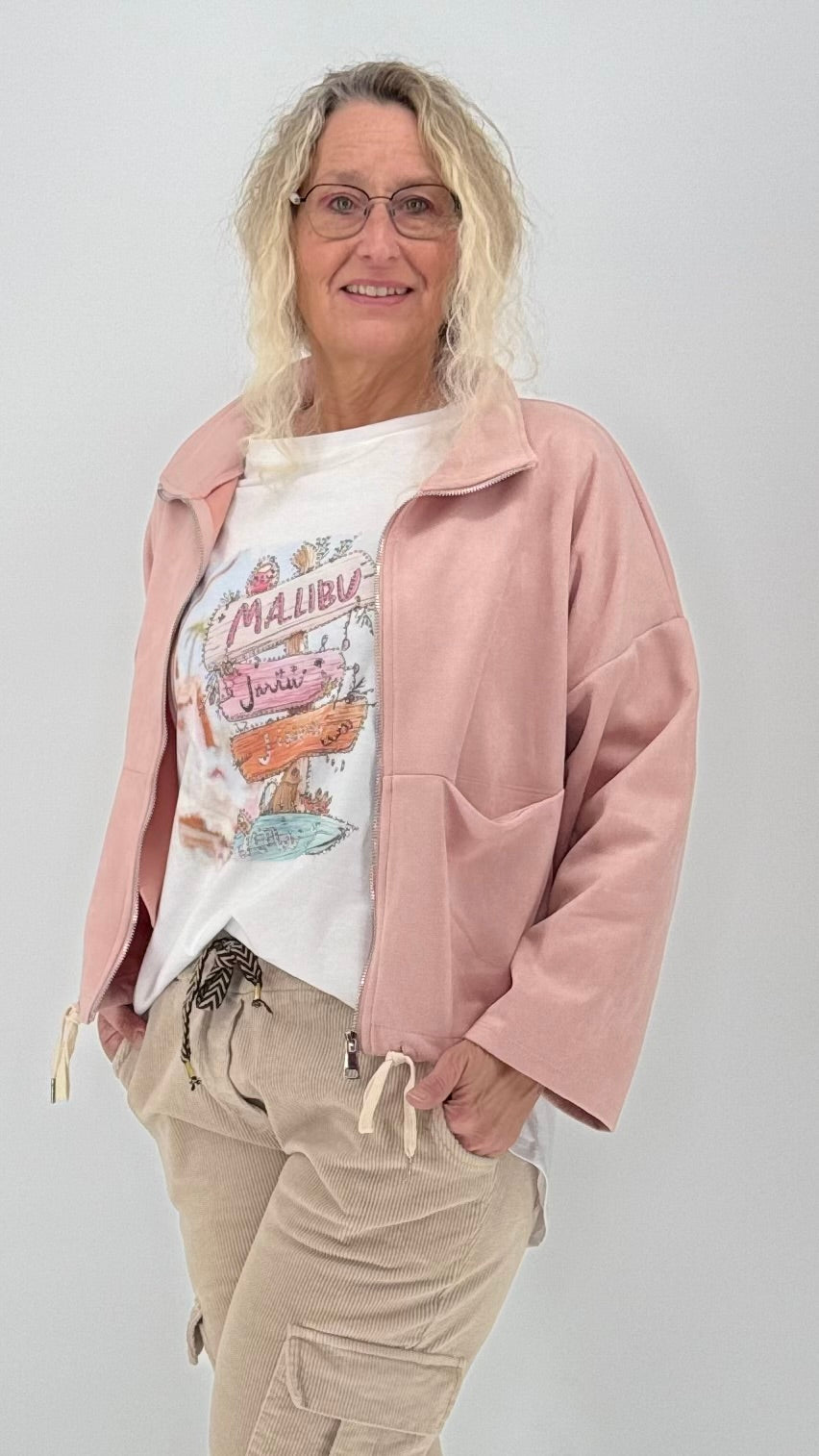 Jacke in Veloursleder-Optik, in Blau, Rosa, Beige