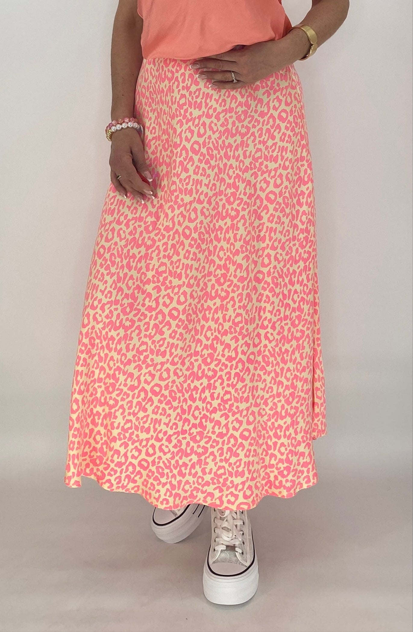 Midi Rock Viscose/Seide, rosa/orange