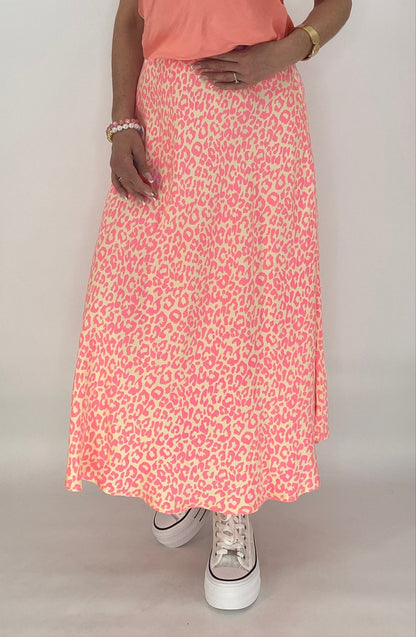 Midi Rock Viscose/Seide, rosa/orange