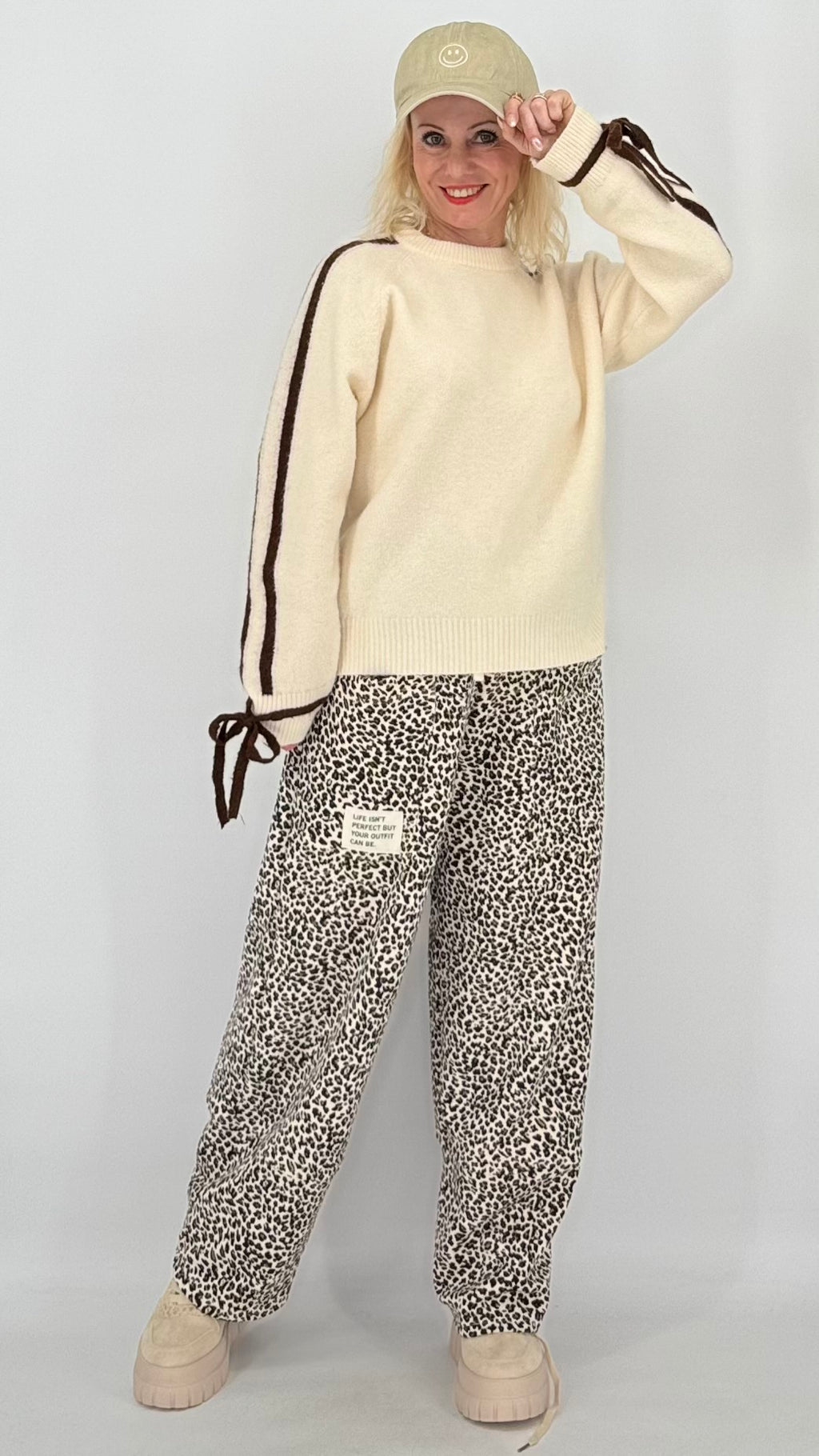 Pullover mit Schleife, creme/braun