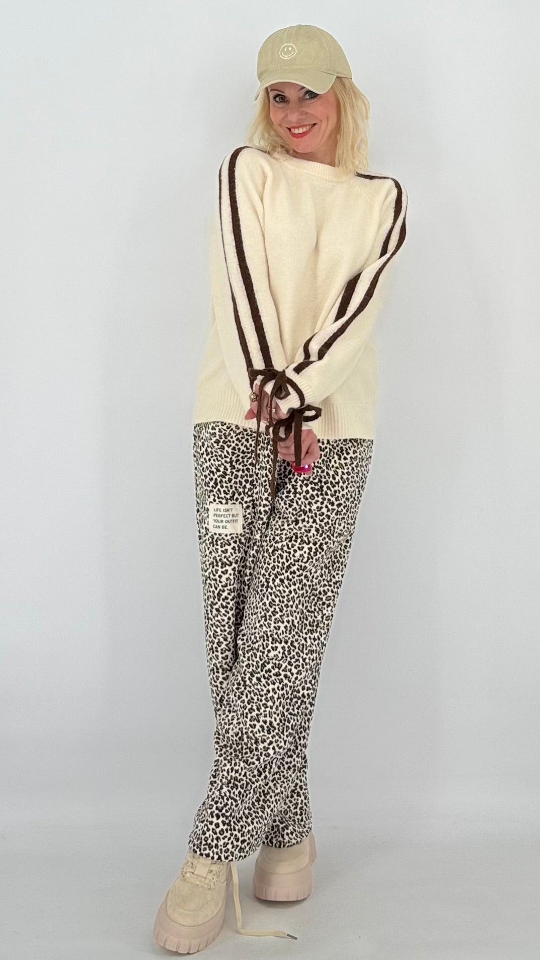 Pullover mit Schleife, creme/braun