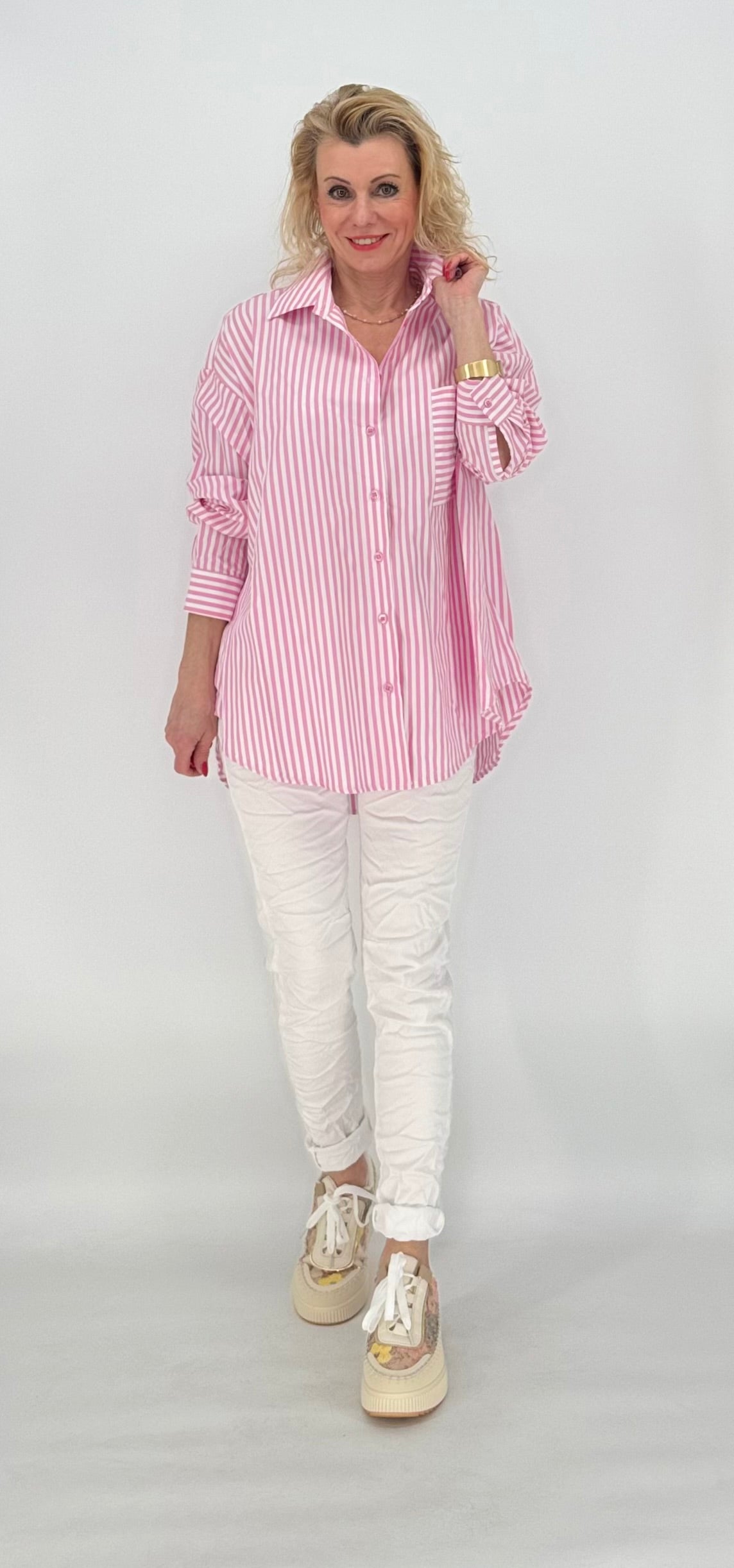 ESViViD Streifen Bluse, weiß/rosa
