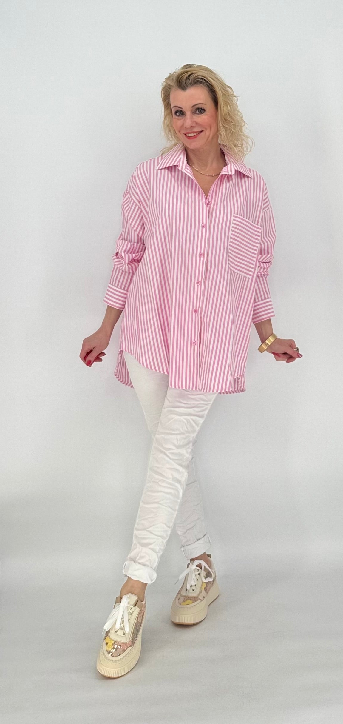 ESViViD Streifen Bluse, weiß/rosa
