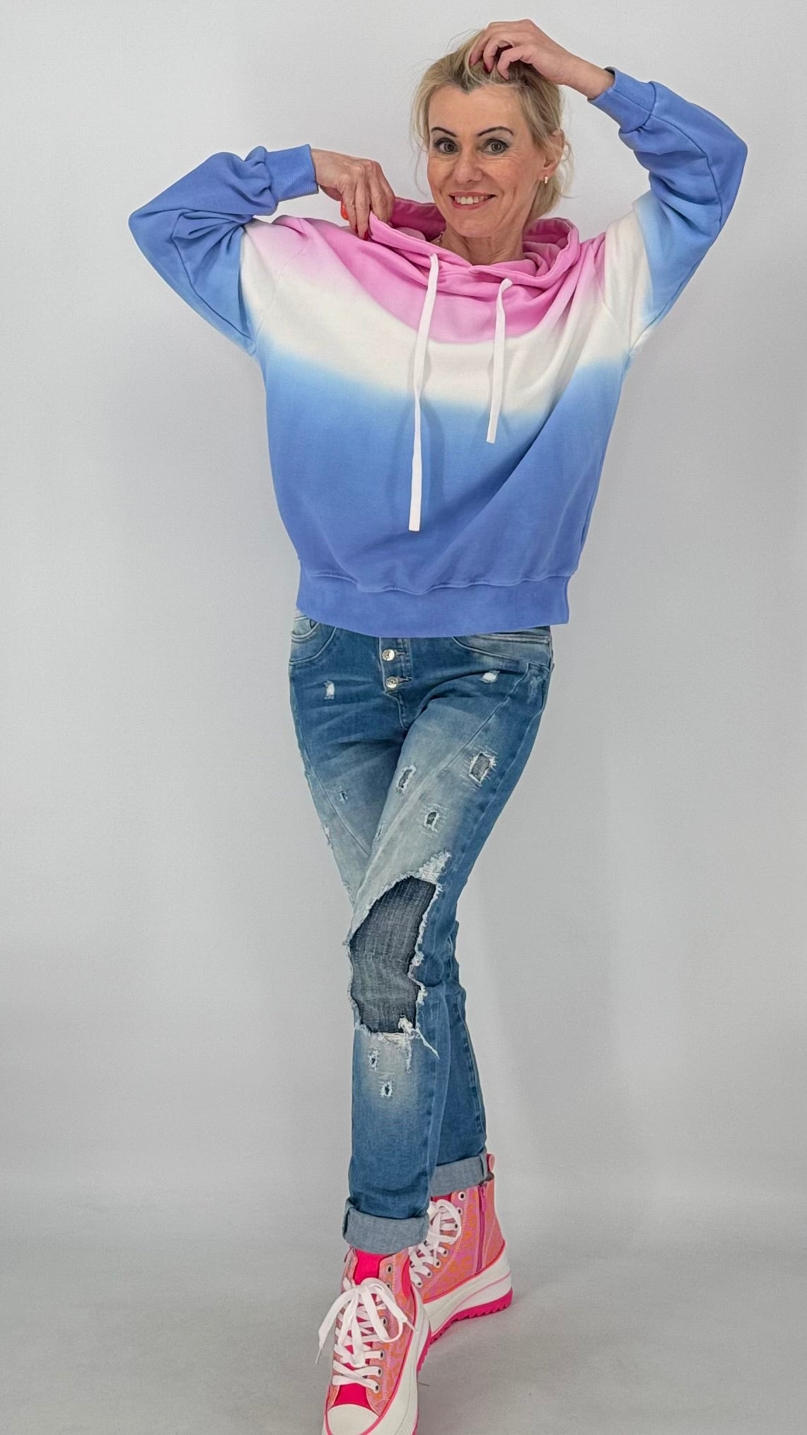 Hoodie rosa/weiß/blau