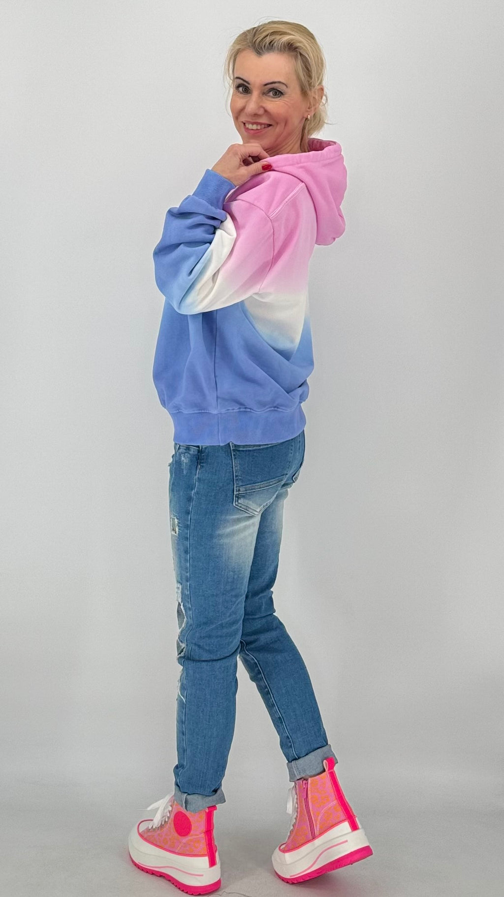 Hoodie rosa/weiß/blau