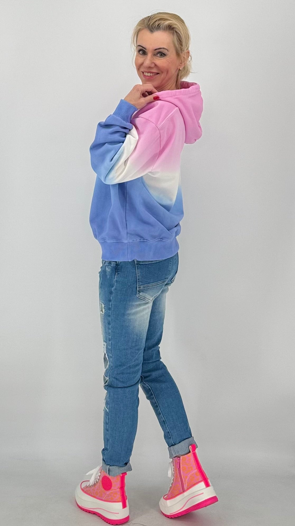 Hoodie rosa/weiß/blau