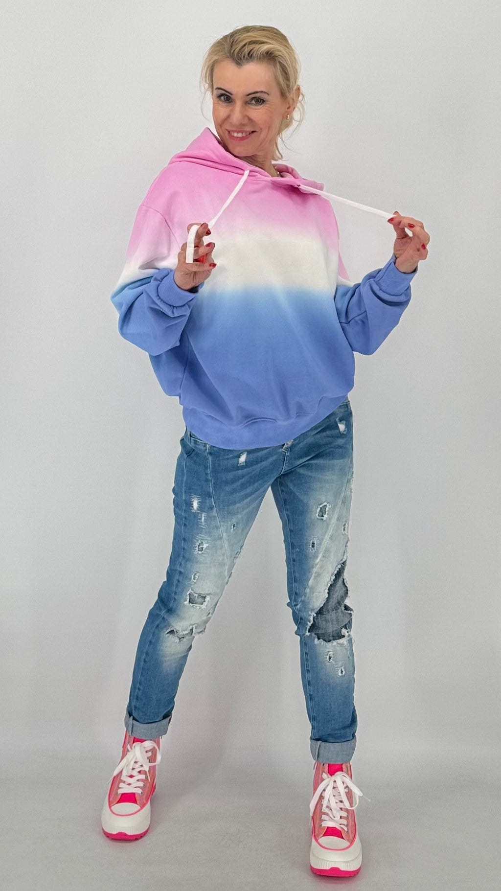 Hoodie rosa/weiß/blau