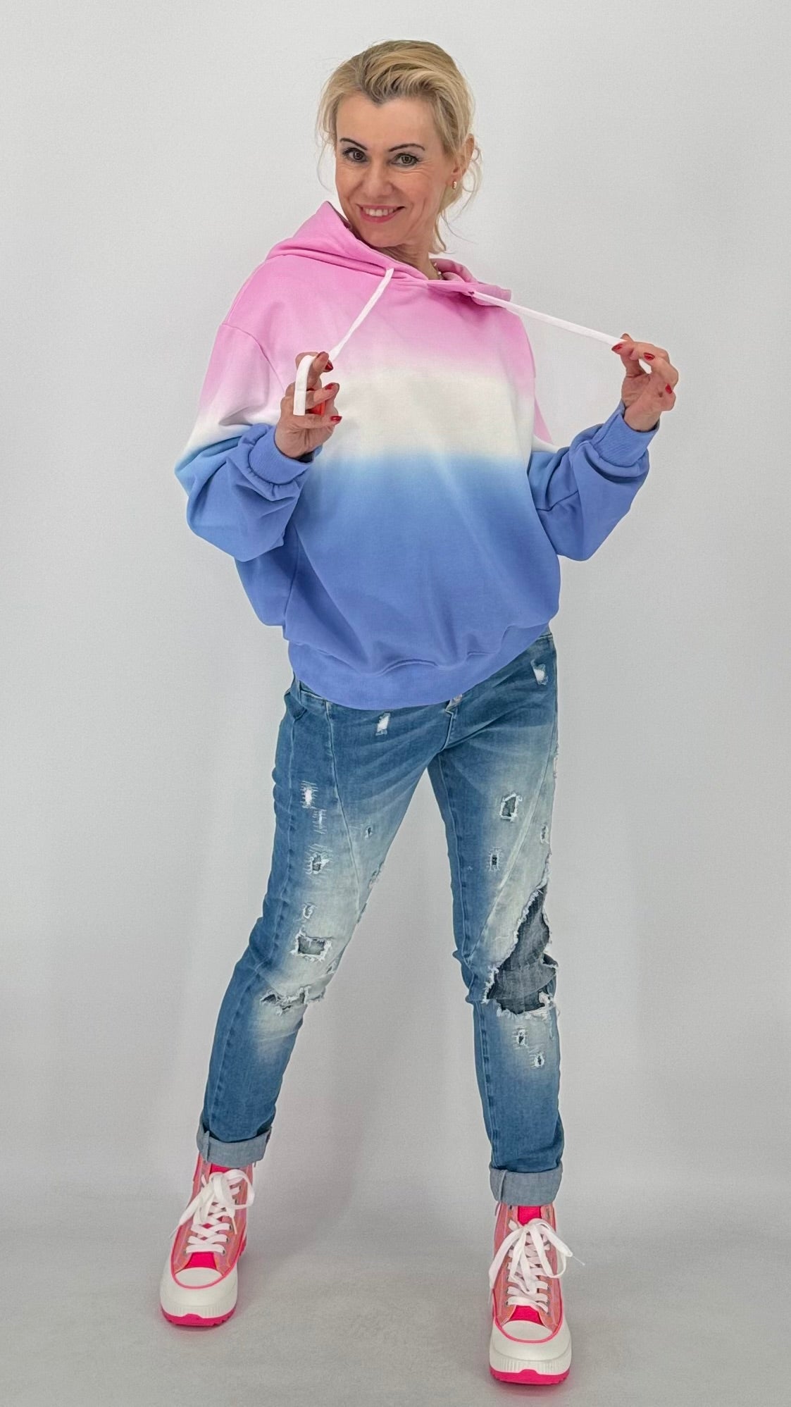 Hoodie rosa/weiß/blau