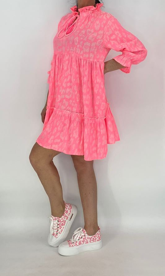 Kleid 100% Viskose neonrosa