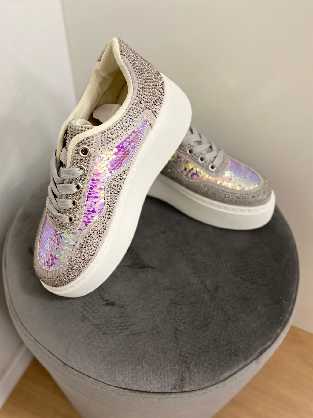Sneaker, silber Strass/Pailletten LS-779